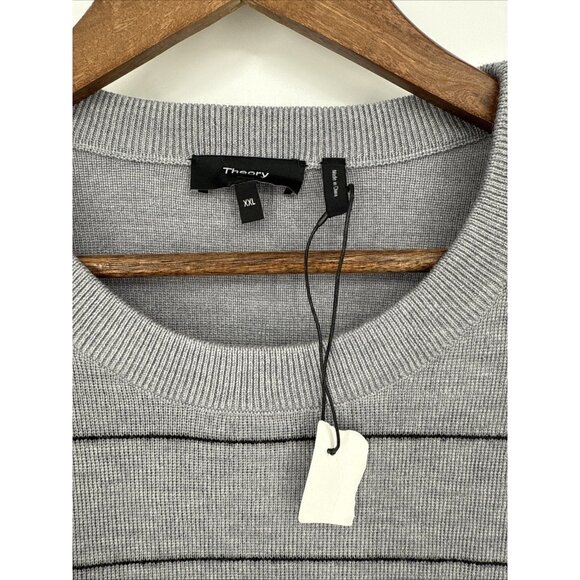 THEORY Men’s Size XXL 2X Kenny Merino Wool Sweater Grey Striped Pullover New - Picture 4 of 7